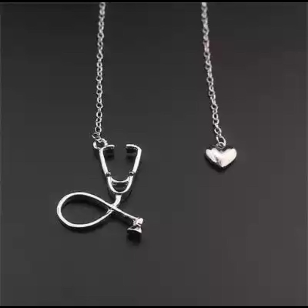 Silver Tone Stethoscope Nurse Necklace - Picture 1 of 3